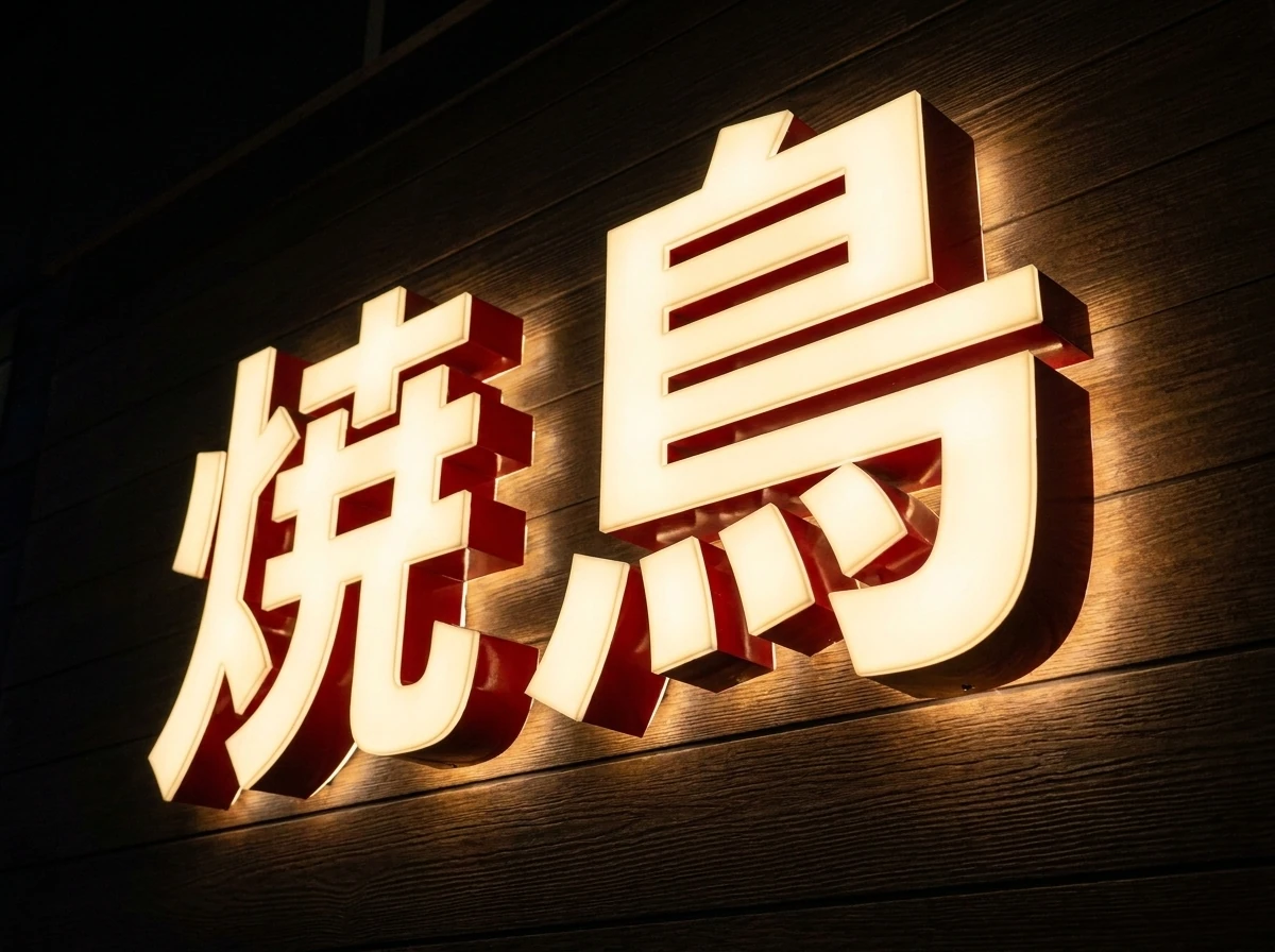 焼き鳥店の450 mmの正面発光のチャンネル看板